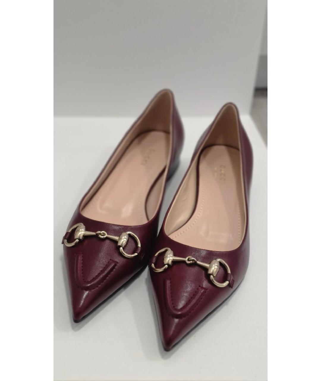GUCCI Бордовые кожаные балетки, фото 8