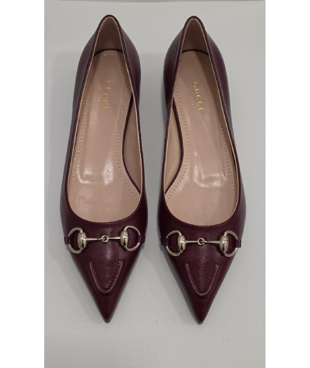 GUCCI Бордовые кожаные балетки, фото 2