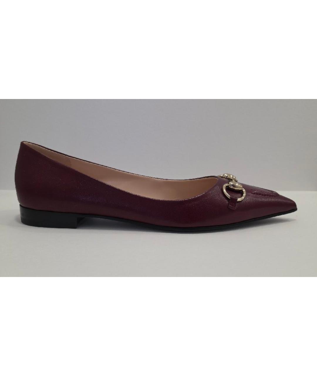 GUCCI Бордовые кожаные балетки, фото 10