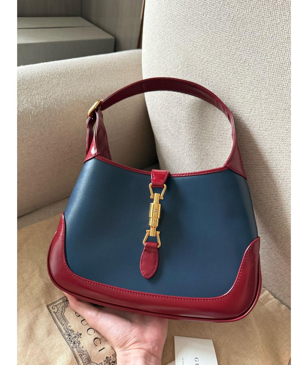 GUCCI Синяя кожаная сумка с короткими ручками, фото 7