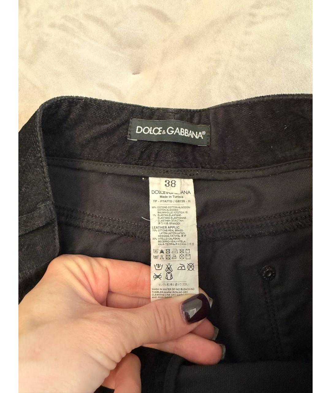 DOLCE&GABBANA Черные велюровые брюки узкие, фото 5
