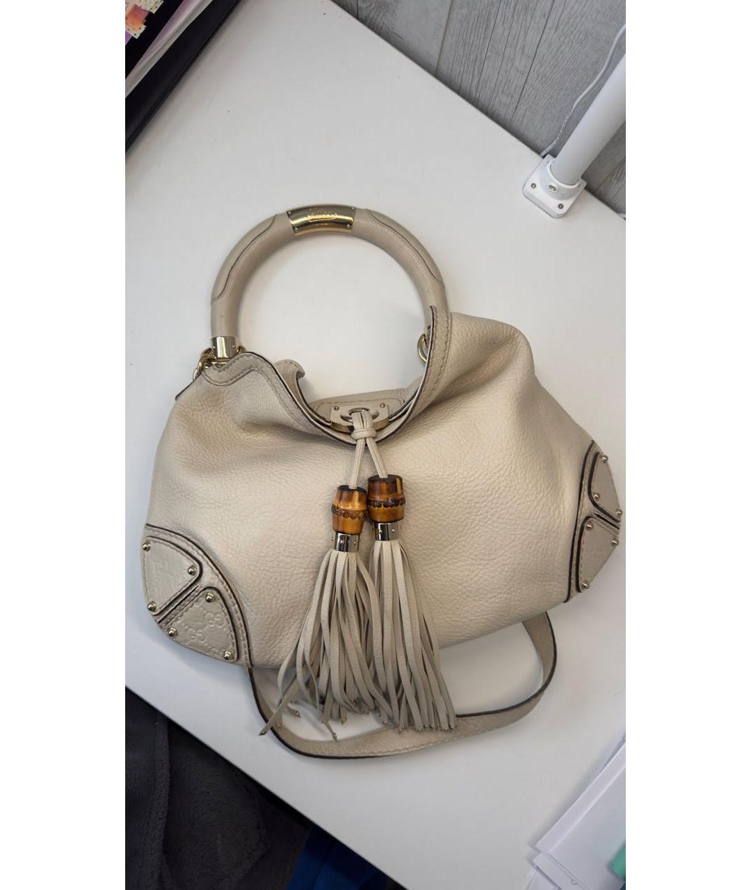 GUCCI Бежевая кожаная сумка через плечо, фото 9