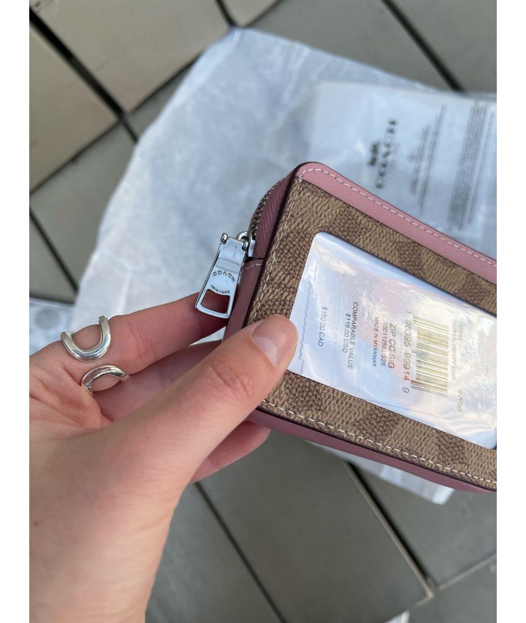 COACH Бежевый кожаный кошелек, фото 5