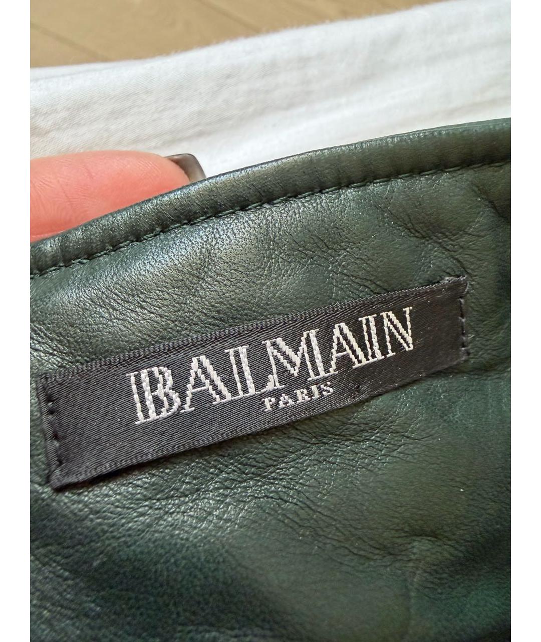 BALMAIN Зеленая кожаная юбка миди, фото 4