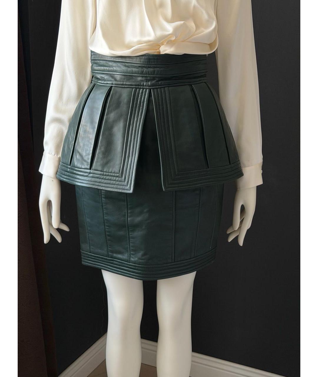 BALMAIN Зеленая кожаная юбка миди, фото 7