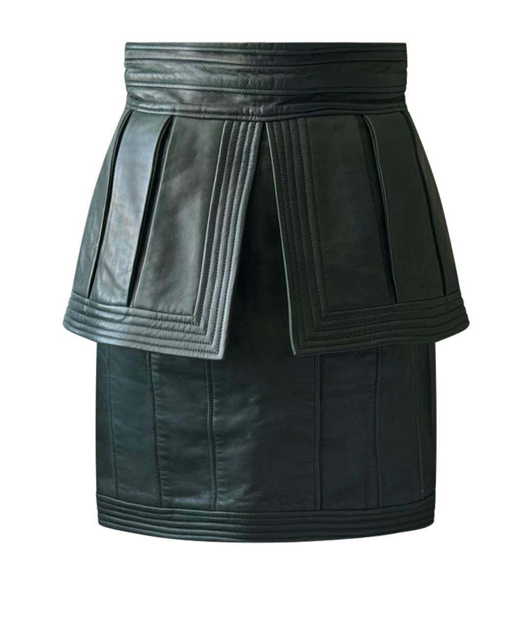 BALMAIN Зеленая кожаная юбка миди, фото 1