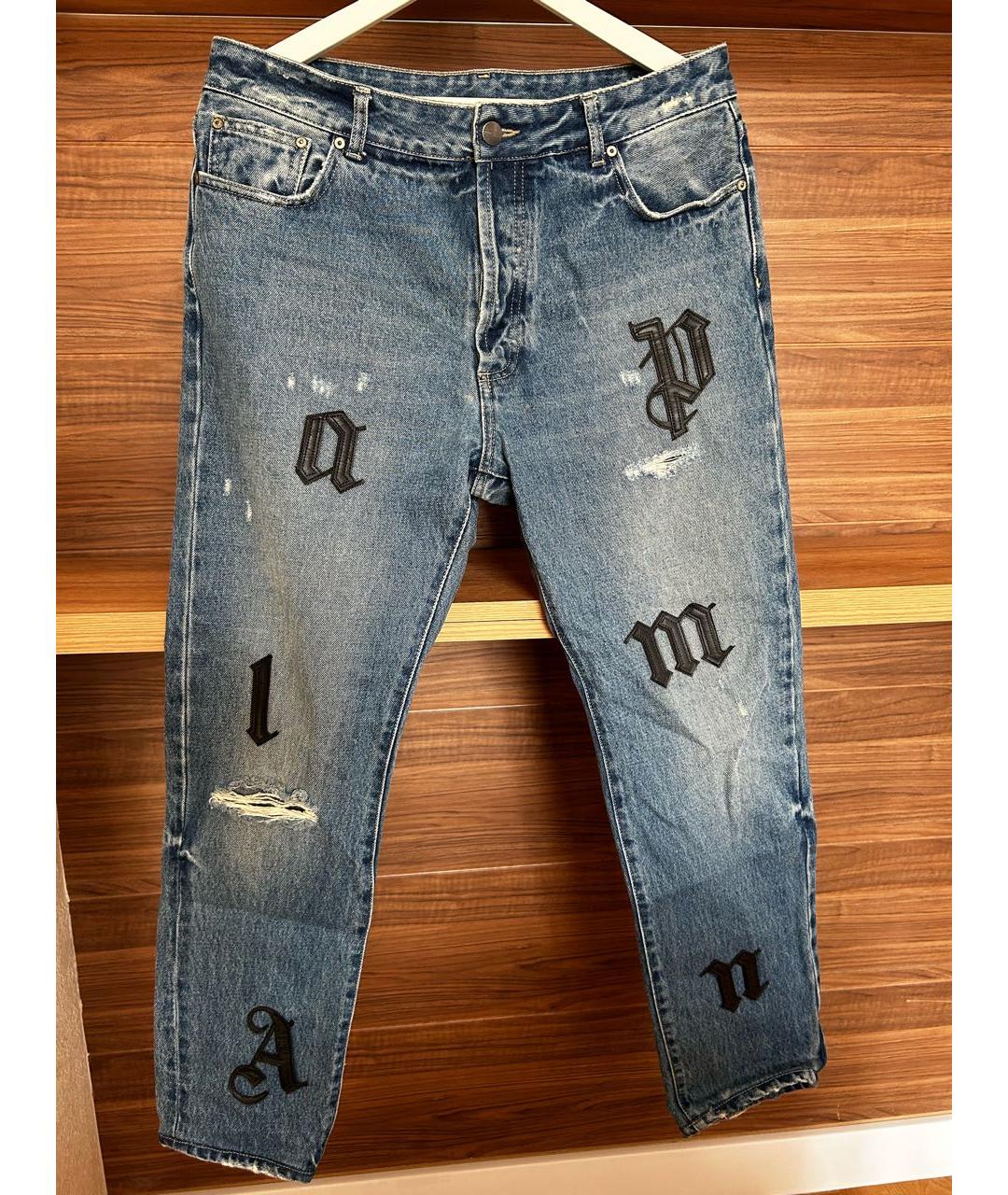 PALM ANGELS Темно-синие хлопковые прямые джинсы, фото 8