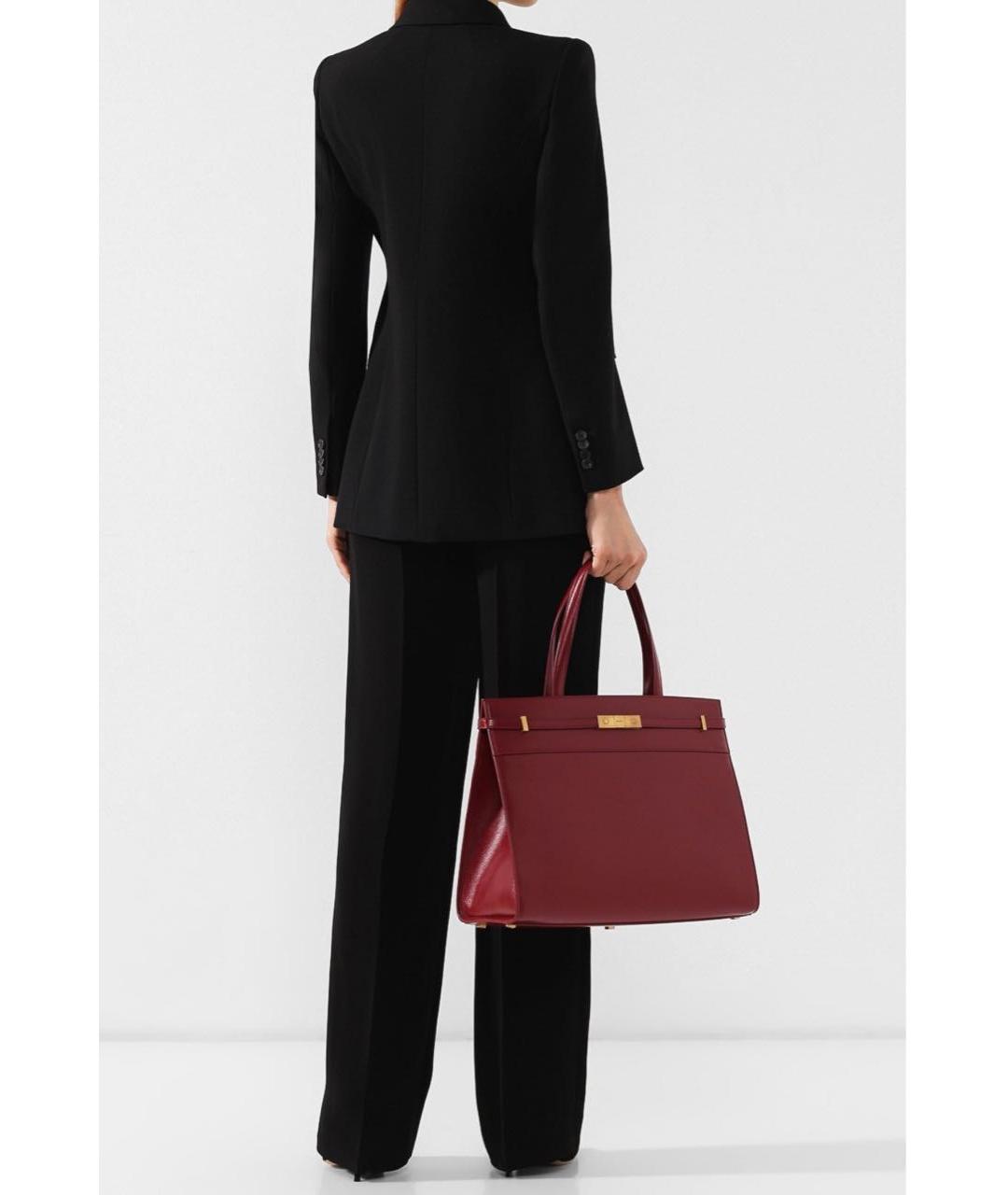 SAINT LAURENT Бордовая кожаная сумка тоут, фото 7