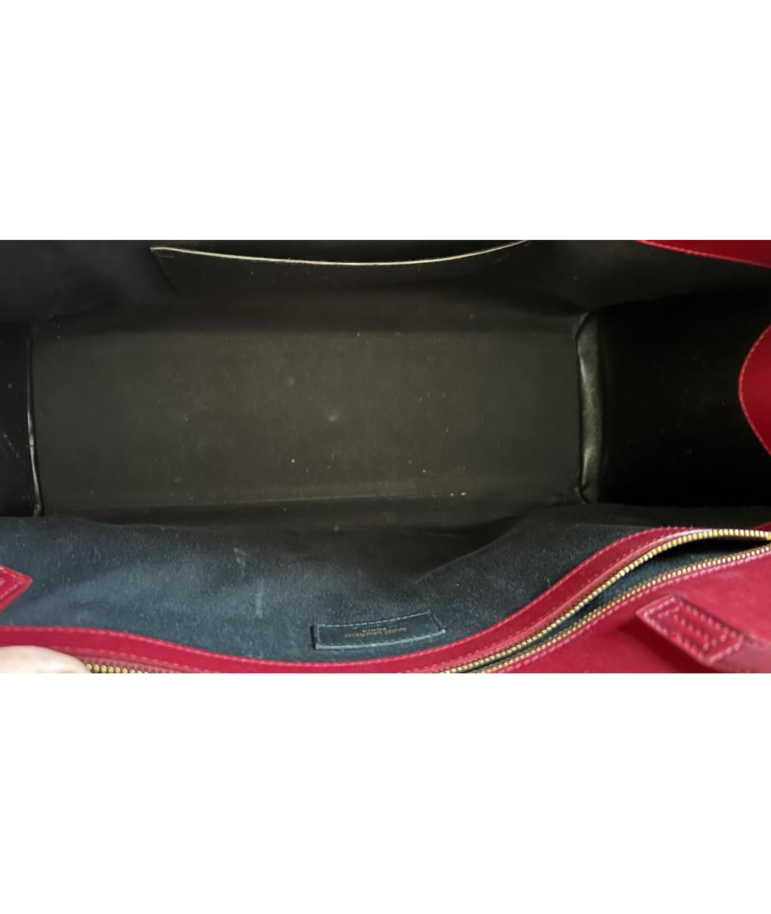 SAINT LAURENT Бордовая кожаная сумка тоут, фото 8