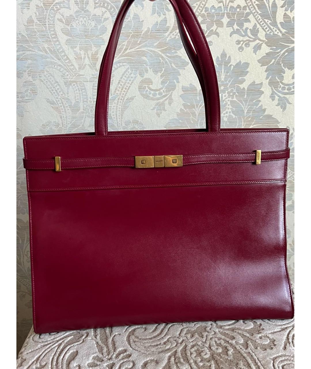 SAINT LAURENT Бордовая кожаная сумка тоут, фото 9