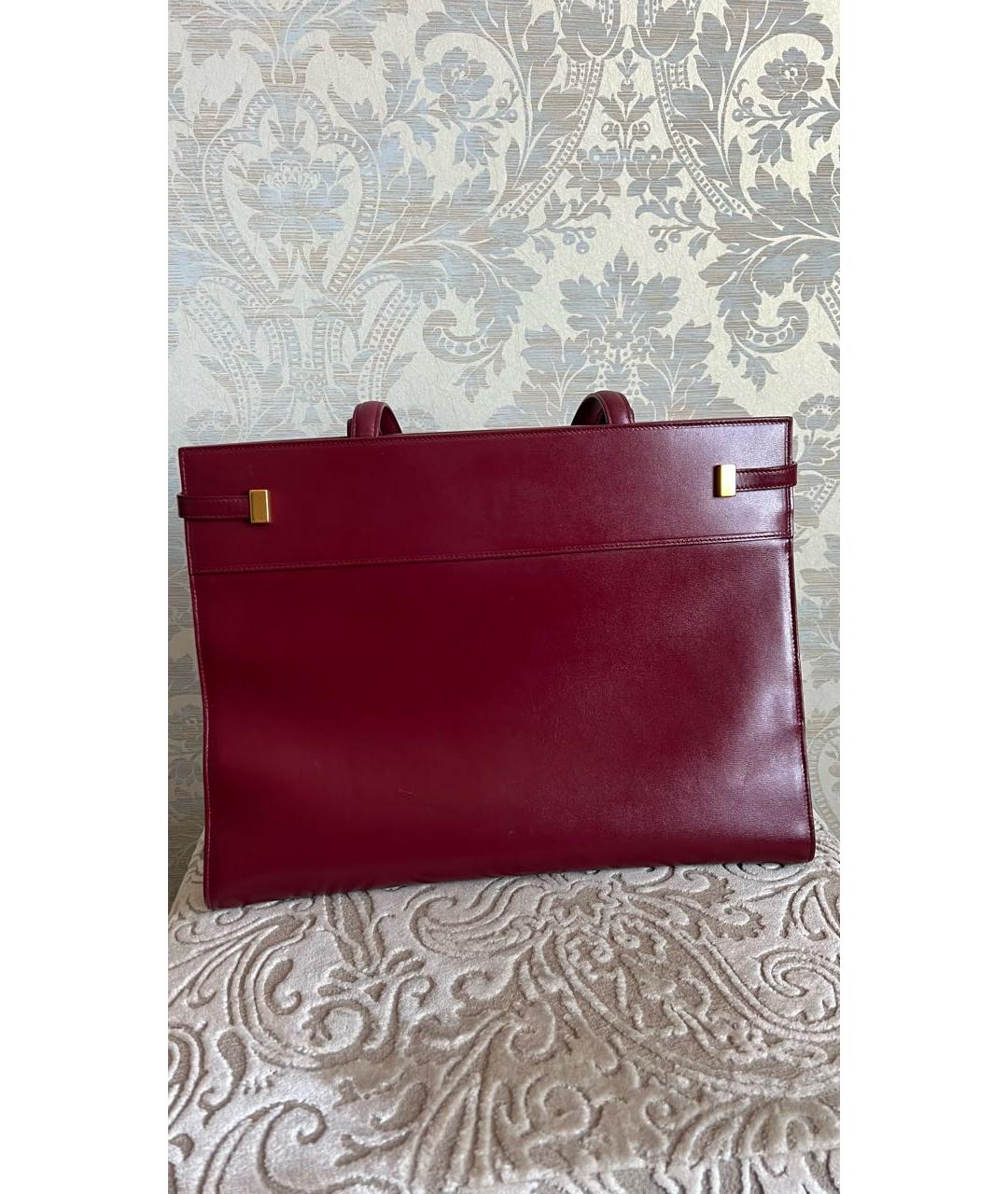 SAINT LAURENT Бордовая кожаная сумка тоут, фото 3