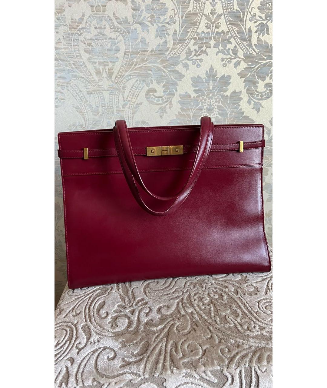 SAINT LAURENT Бордовая кожаная сумка тоут, фото 2