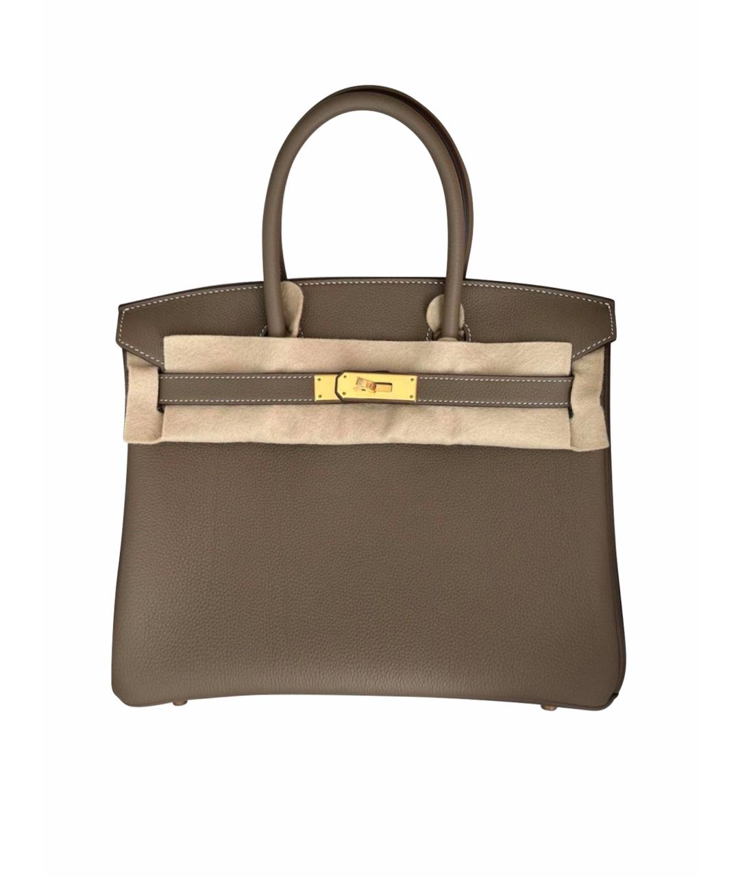 HERMES Хаки кожаная сумка с короткими ручками, фото 1