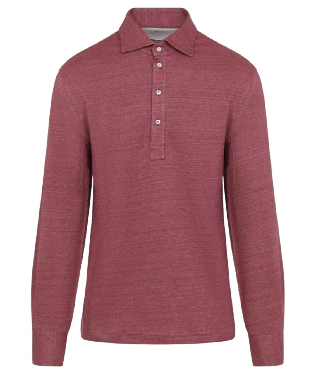 BRUNELLO CUCINELLI Розовое хлопко-леновое поло с длинным рукавом, фото 1