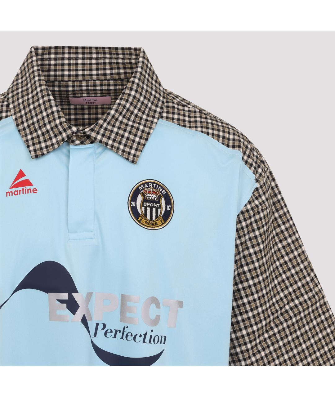 MARTINE ROSE Голубое хлопковое поло с коротким рукавом, фото 3