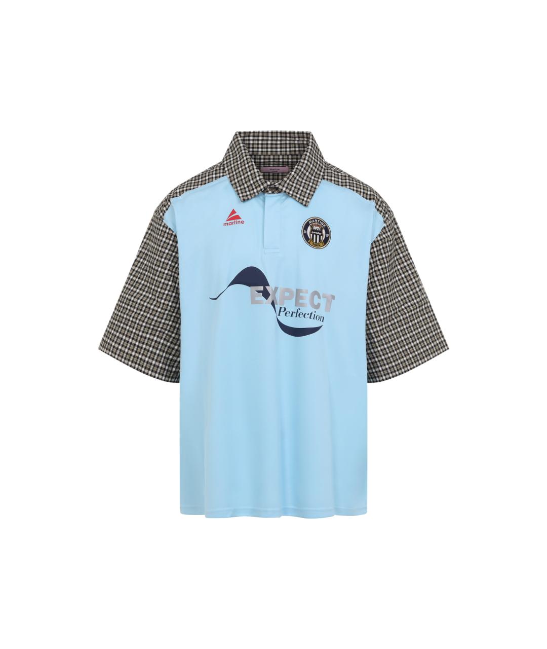 MARTINE ROSE Голубое хлопковое поло с коротким рукавом, фото 1