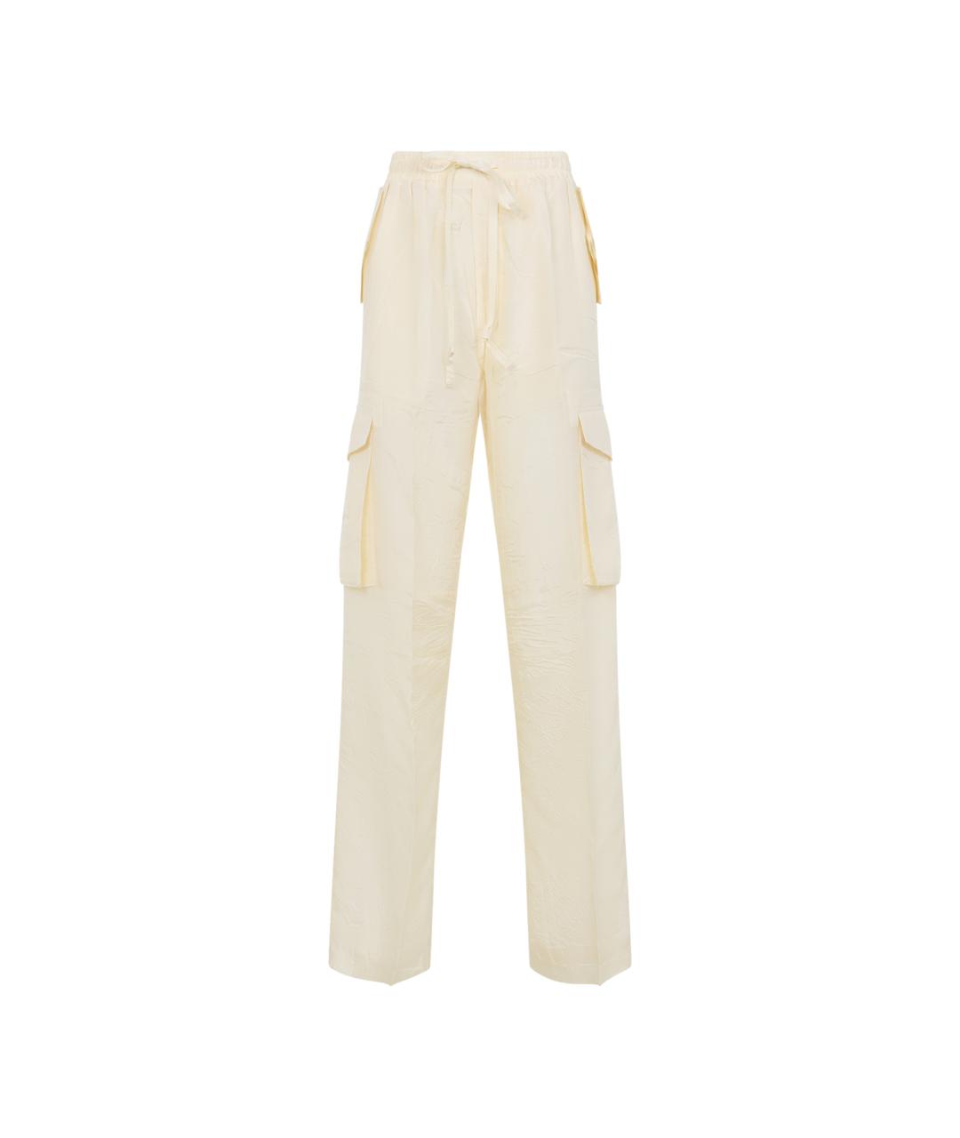 PHOEBE PHILO Бежевые шелковые прямые брюки, фото 1