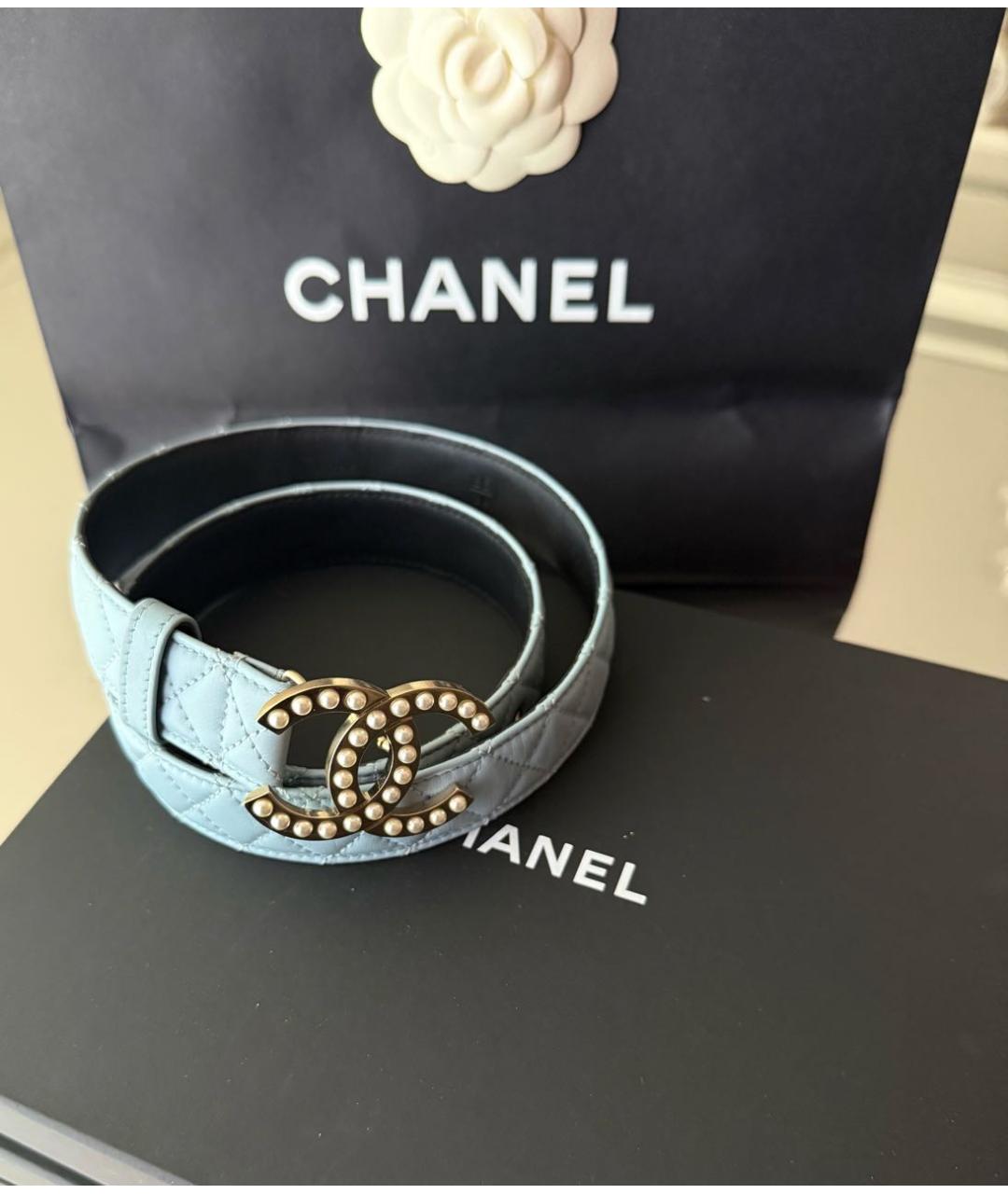 CHANEL Голубой кожаный ремень, фото 2