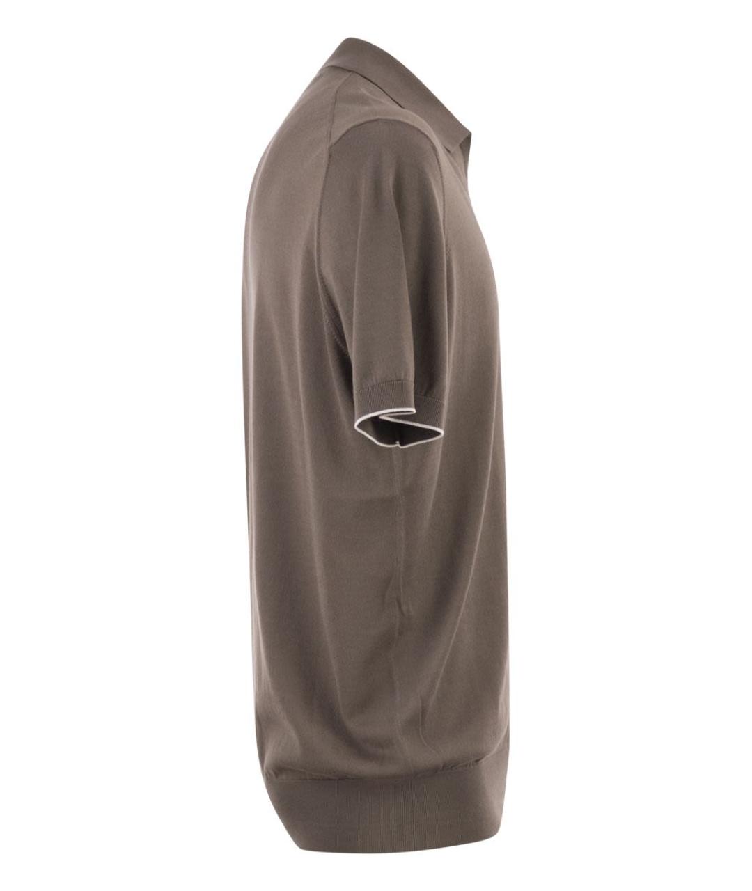 BRUNELLO CUCINELLI Коричневое хлопковое поло с коротким рукавом, фото 3