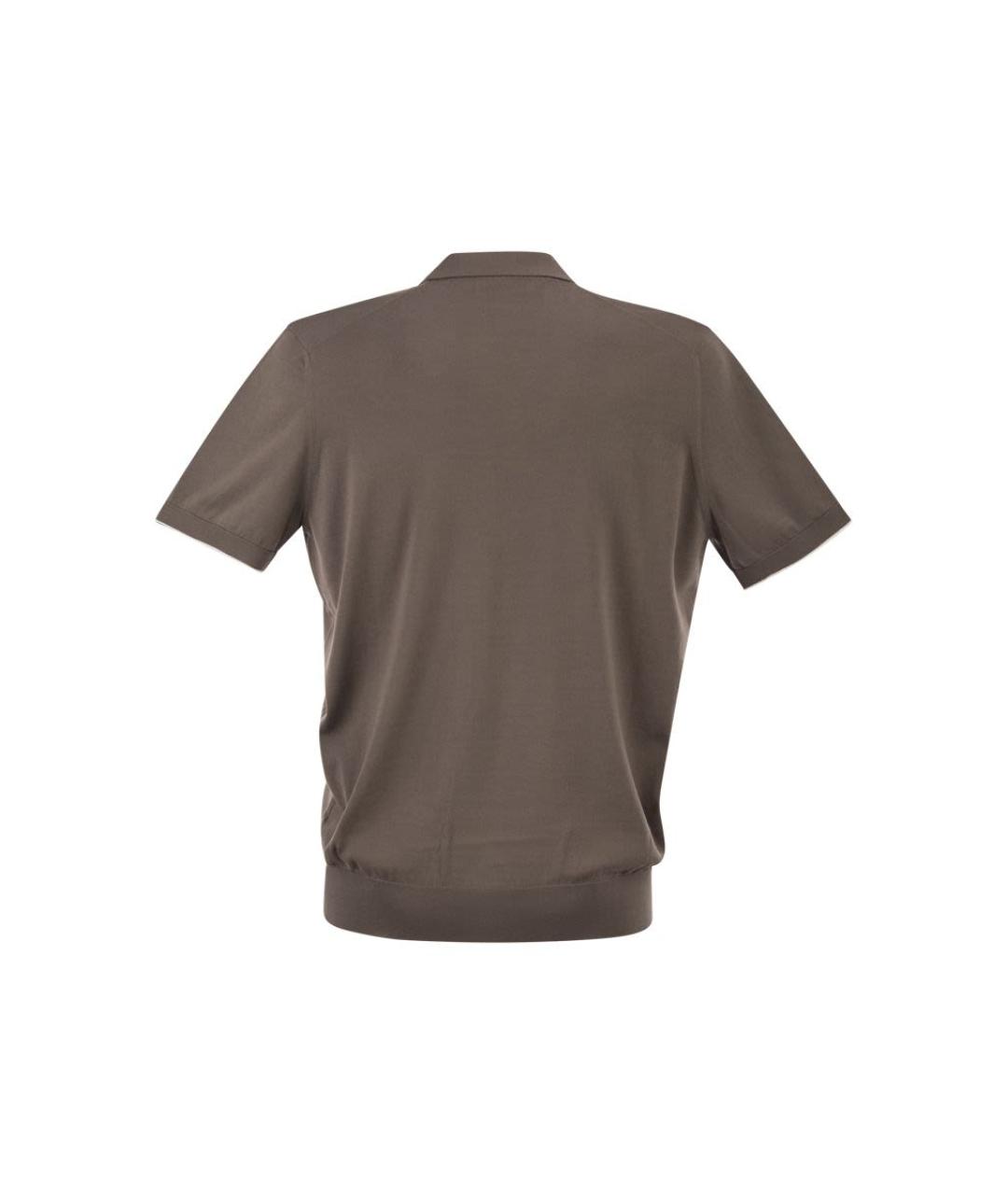BRUNELLO CUCINELLI Коричневое хлопковое поло с коротким рукавом, фото 2