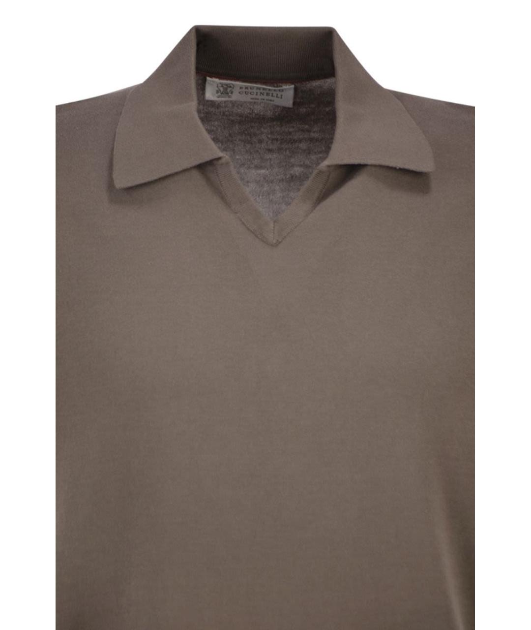BRUNELLO CUCINELLI Коричневое хлопковое поло с коротким рукавом, фото 4