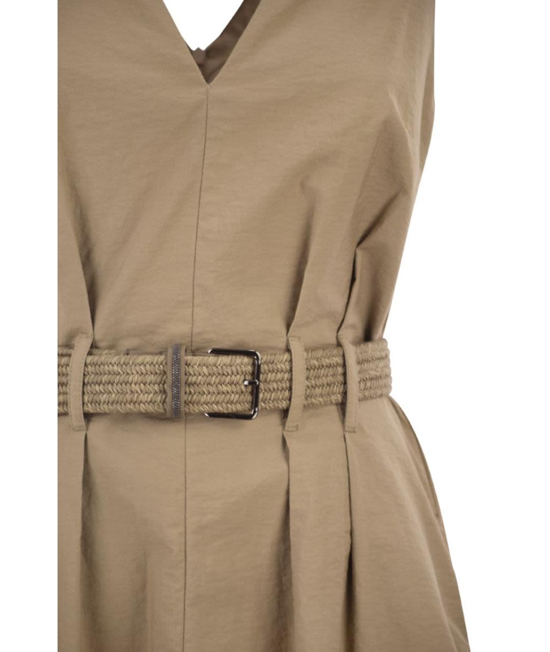 BRUNELLO CUCINELLI Бежевое хлопковое повседневное платье, фото 4