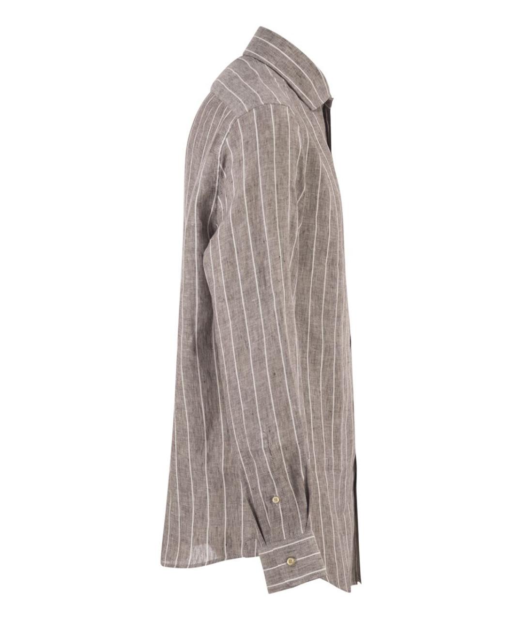 BRUNELLO CUCINELLI Коричневая льняная кэжуал рубашка, фото 3