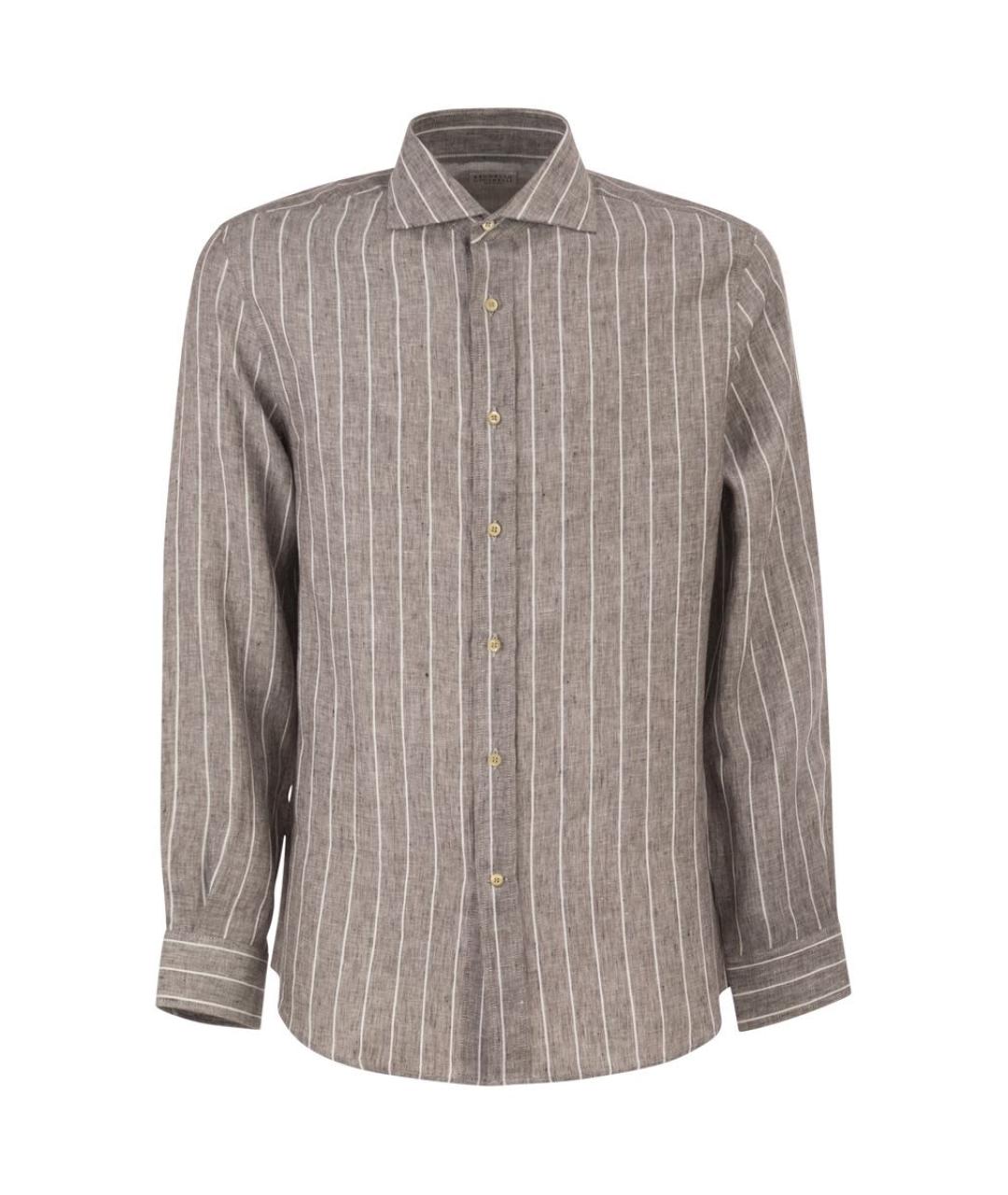 BRUNELLO CUCINELLI Коричневая льняная кэжуал рубашка, фото 1