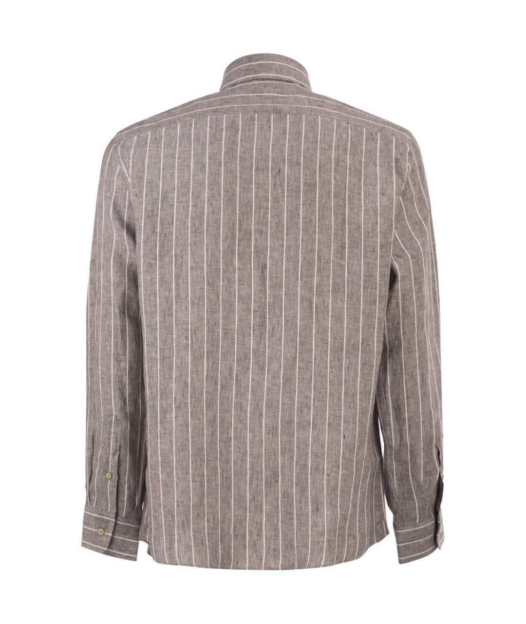 BRUNELLO CUCINELLI Коричневая льняная кэжуал рубашка, фото 2