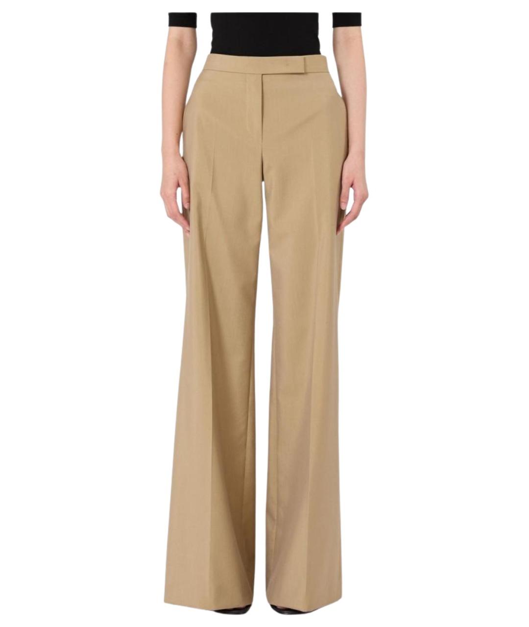 MAX MARA Бежевые шерстяные прямые брюки, фото 1