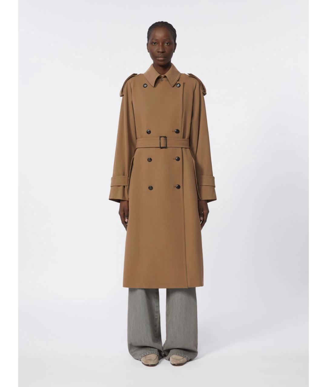 MAX MARA Коричневый шерстяной тренч/плащ, фото 3