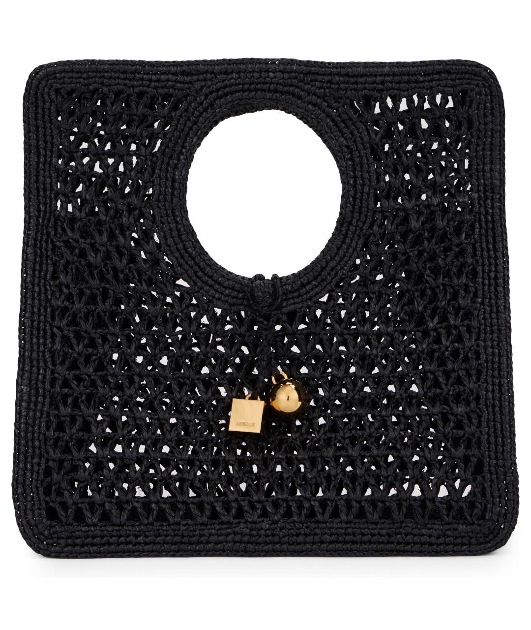 JACQUEMUS Черная пелетеная сумка с короткими ручками, фото 2