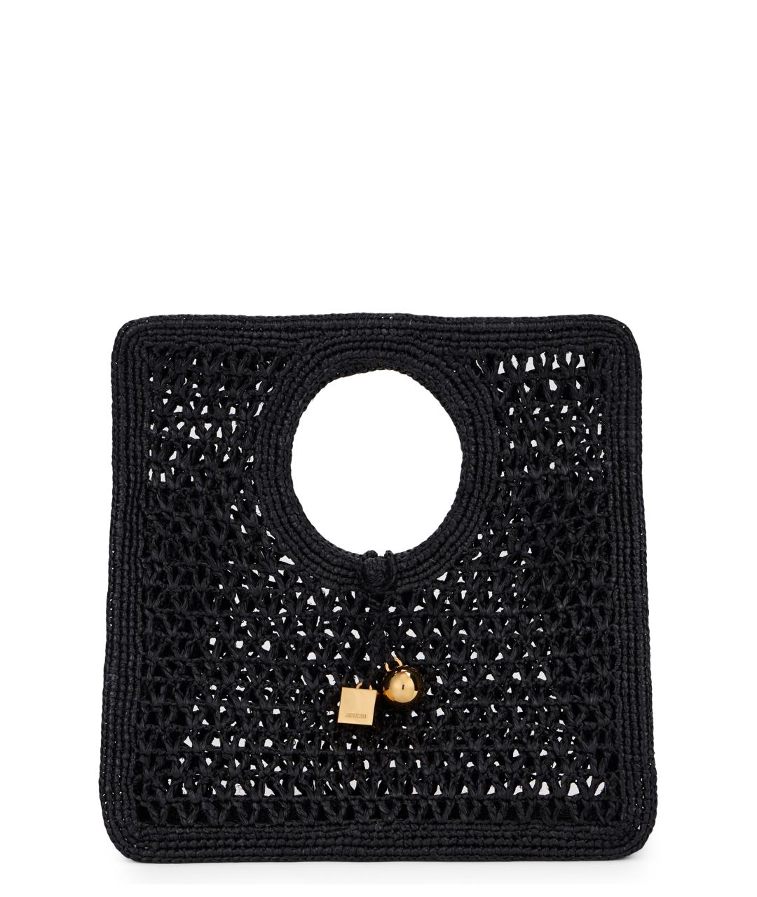 JACQUEMUS Черная пелетеная сумка с короткими ручками, фото 1