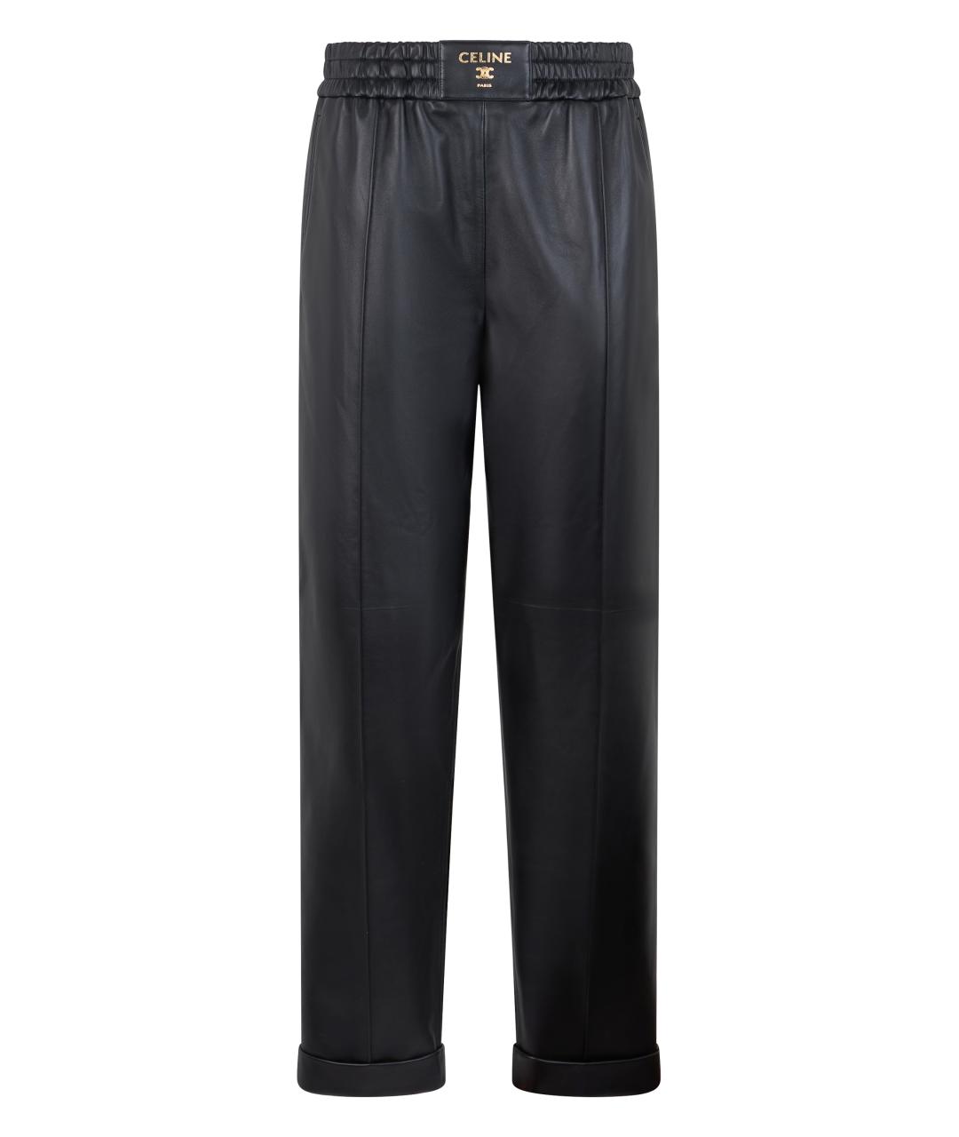 CELINE Черные кожаные прямые брюки, фото 1