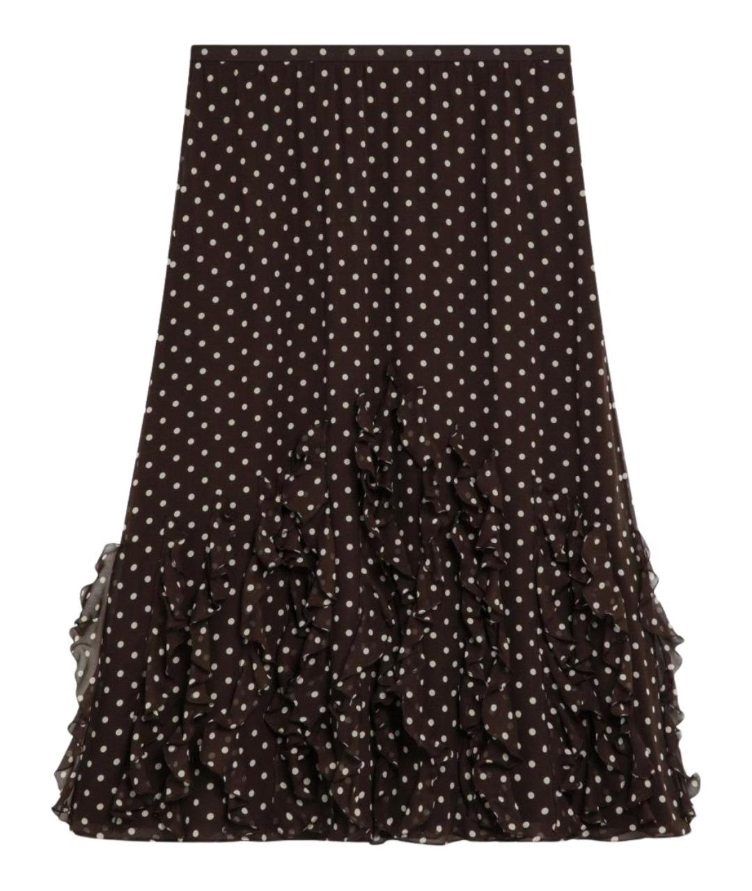 VALENTINO Коричневая шелковая юбка миди, фото 1