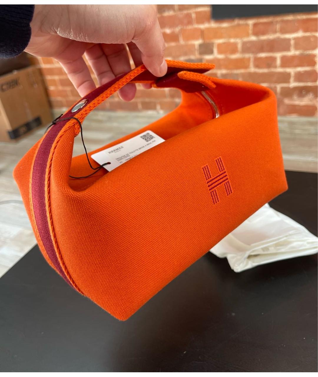 HERMES Оранжевая хлопковая косметичка, фото 2