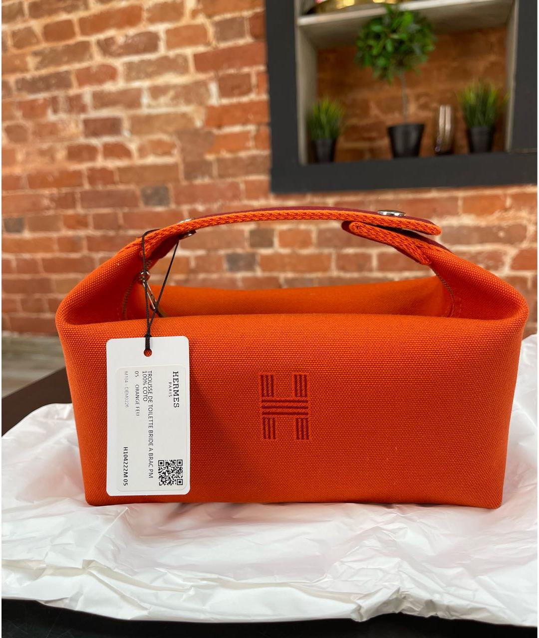 HERMES Оранжевая хлопковая косметичка, фото 8