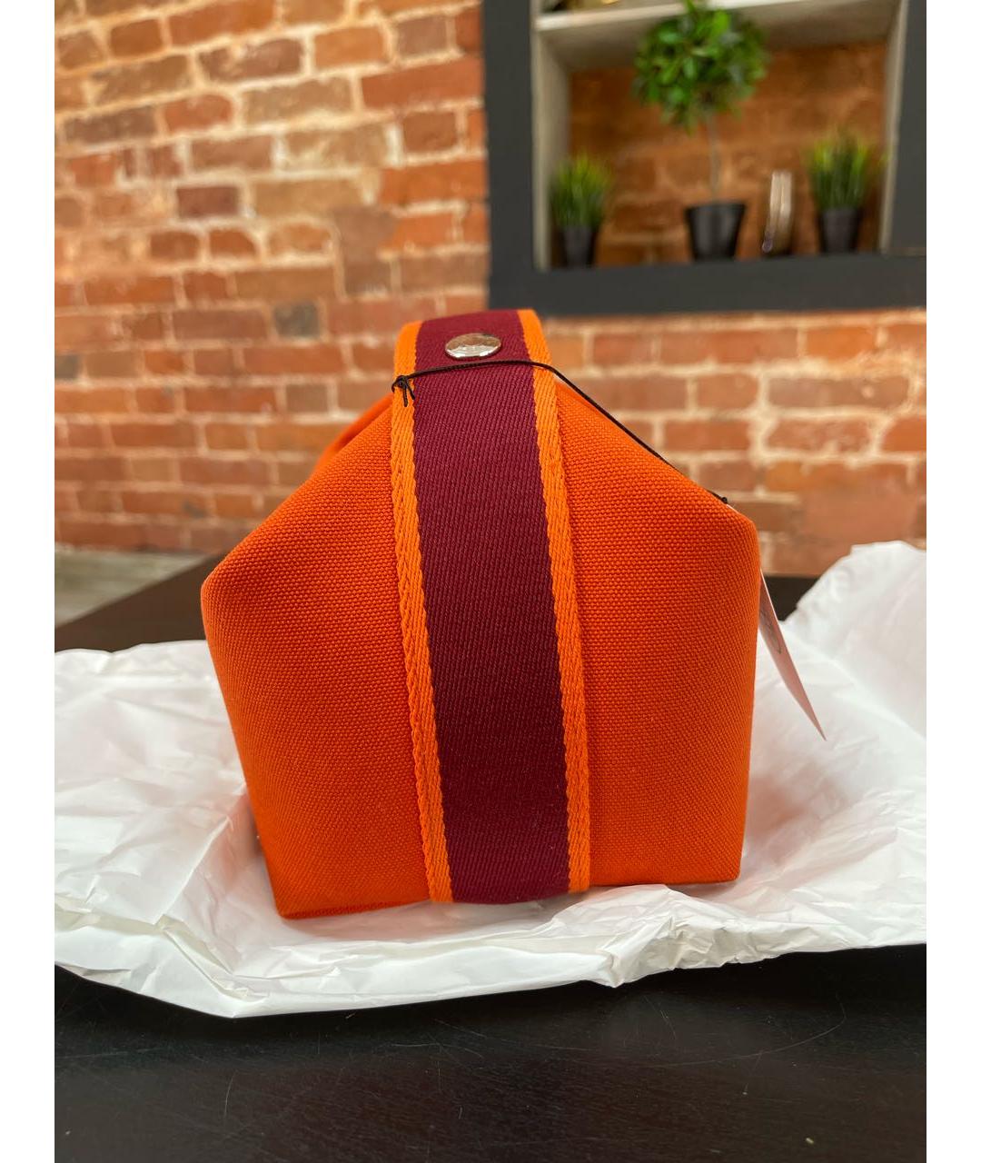 HERMES Оранжевая хлопковая косметичка, фото 5