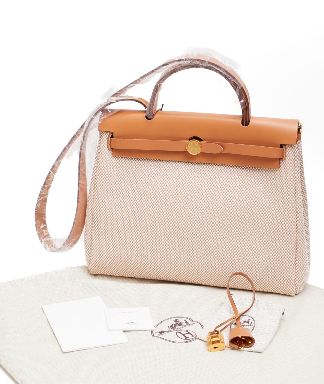 HERMES Бежевая тканевая сумка через плечо, фото 7