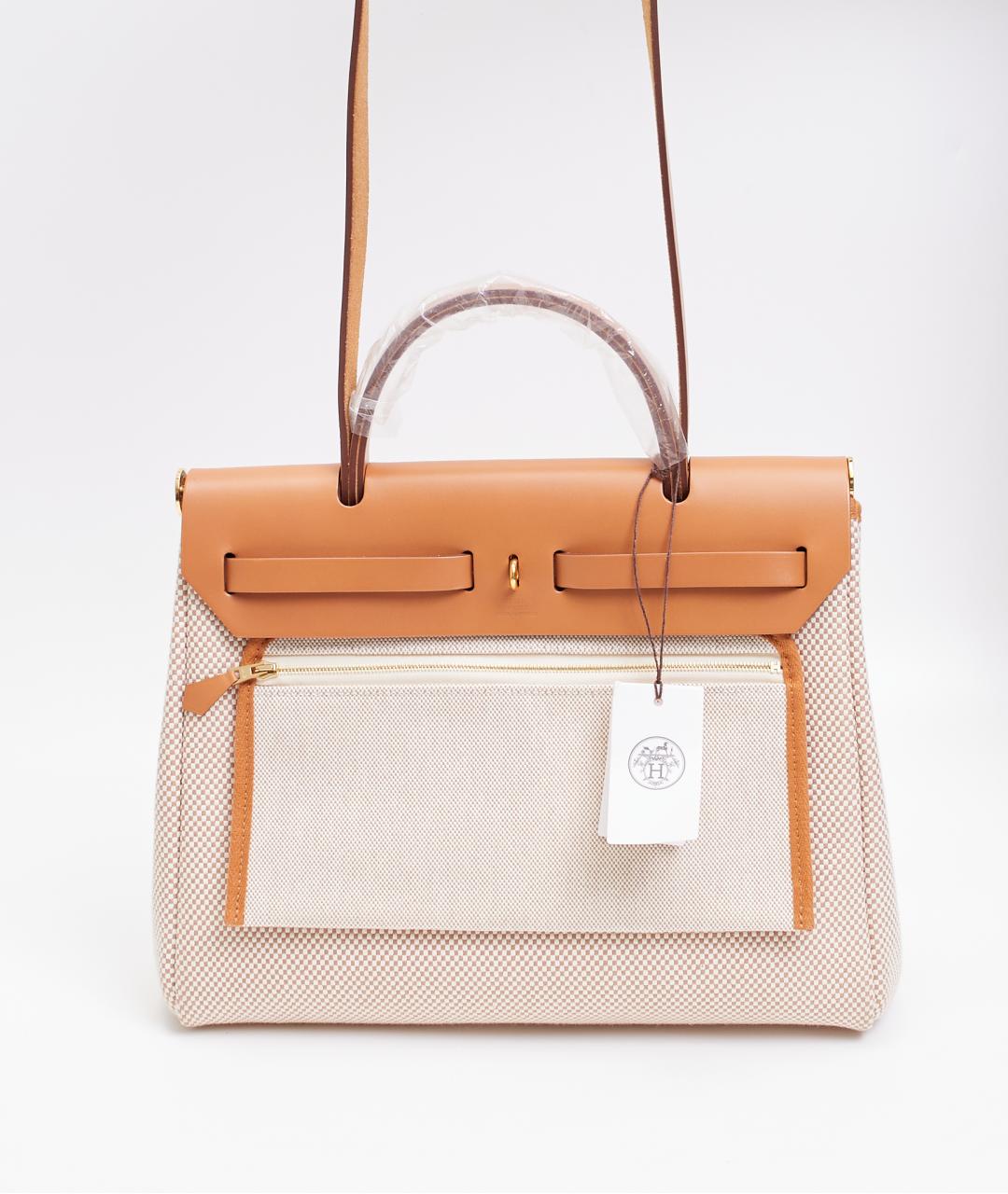 HERMES Бежевая тканевая сумка через плечо, фото 3