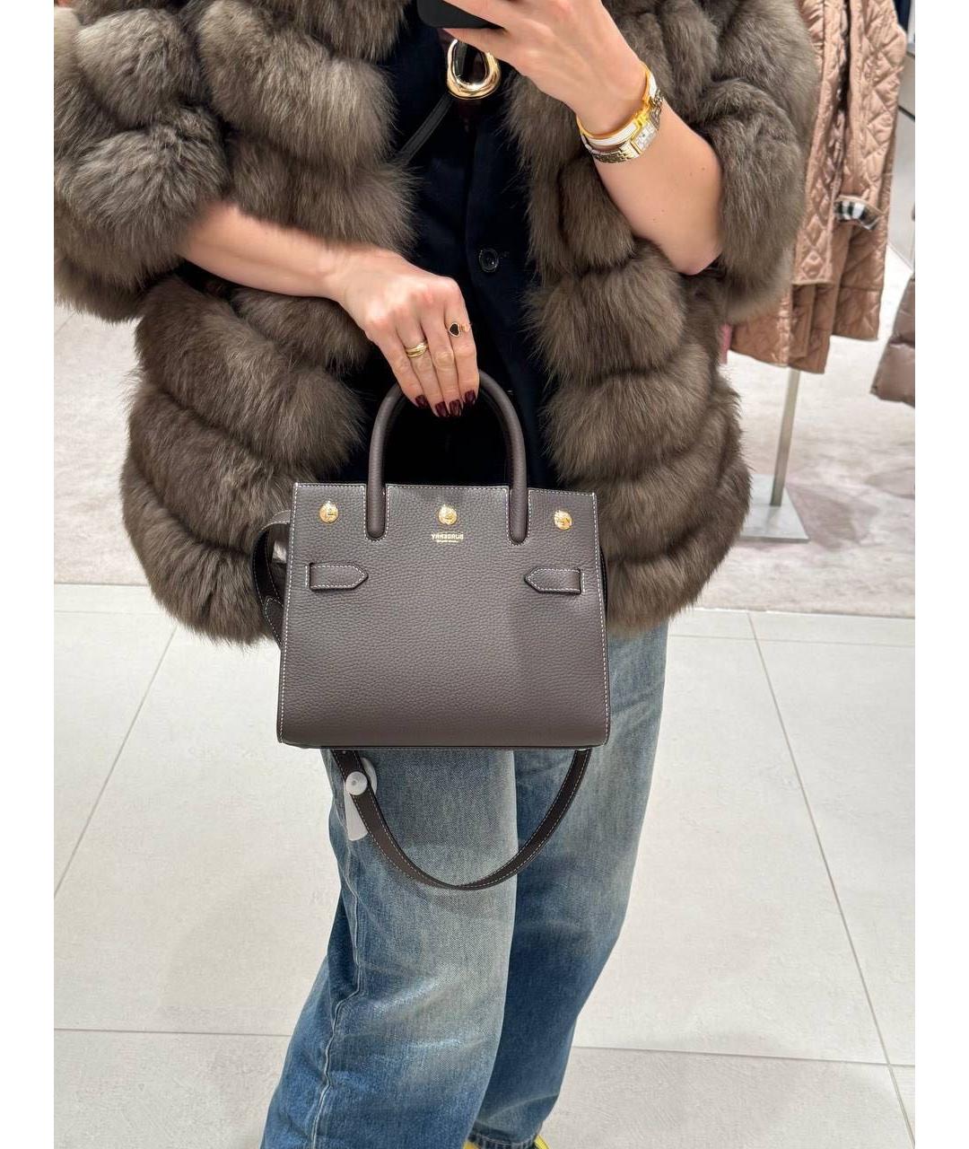 BURBERRY Коричневая кожаная сумка тоут, фото 5