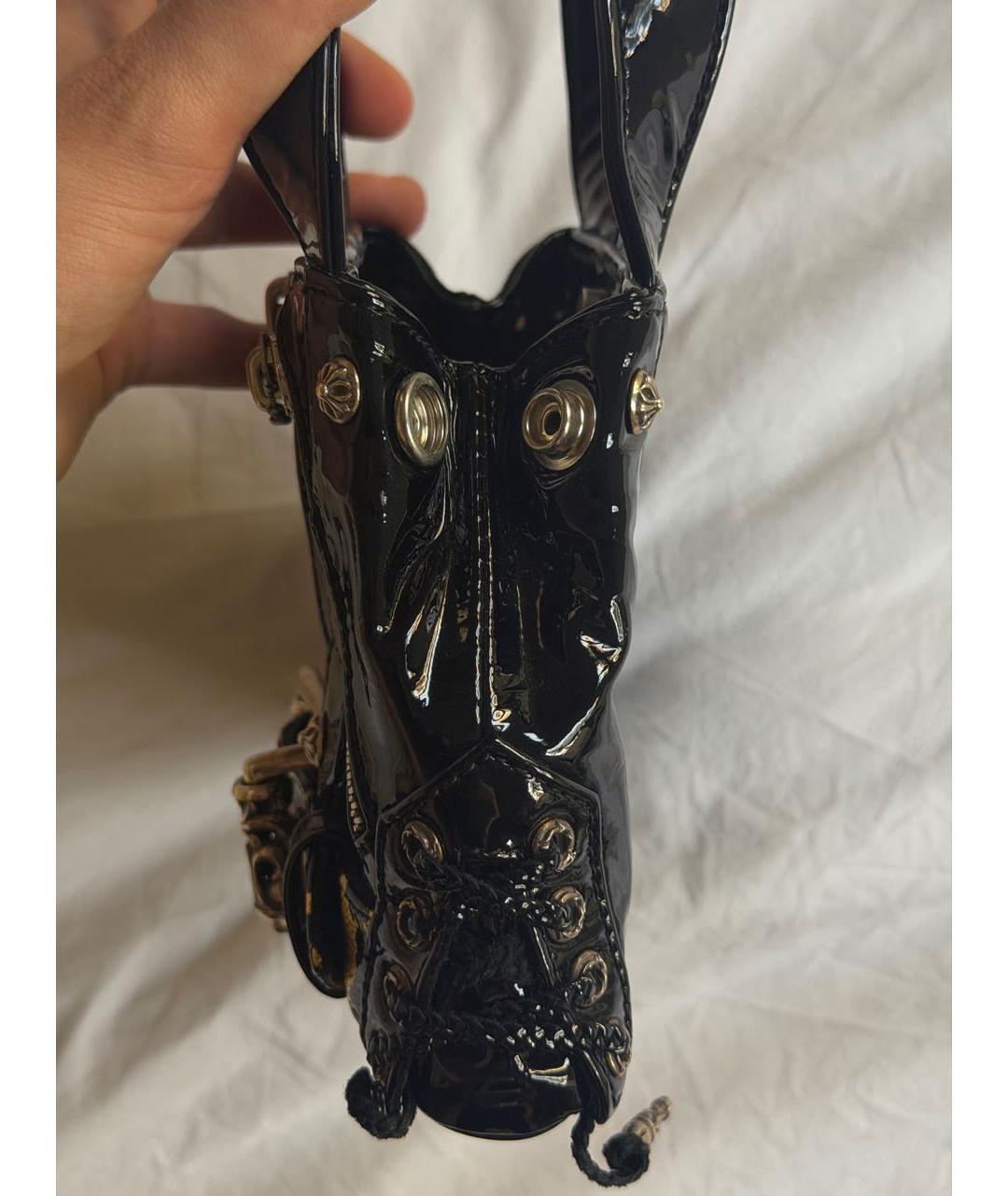 CHROME HEARTS Черная сумка с короткими ручками из лакированной кожи, фото 7