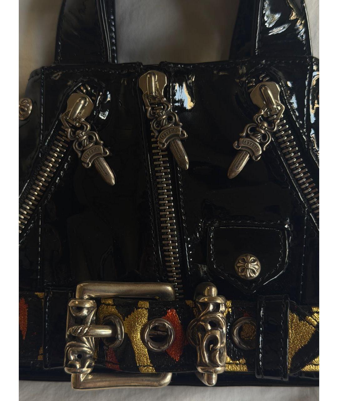 CHROME HEARTS Черная сумка с короткими ручками из лакированной кожи, фото 2