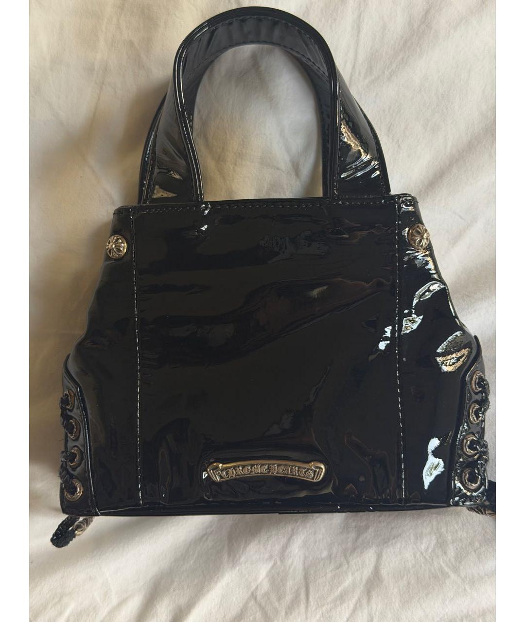 CHROME HEARTS Черная сумка с короткими ручками из лакированной кожи, фото 4