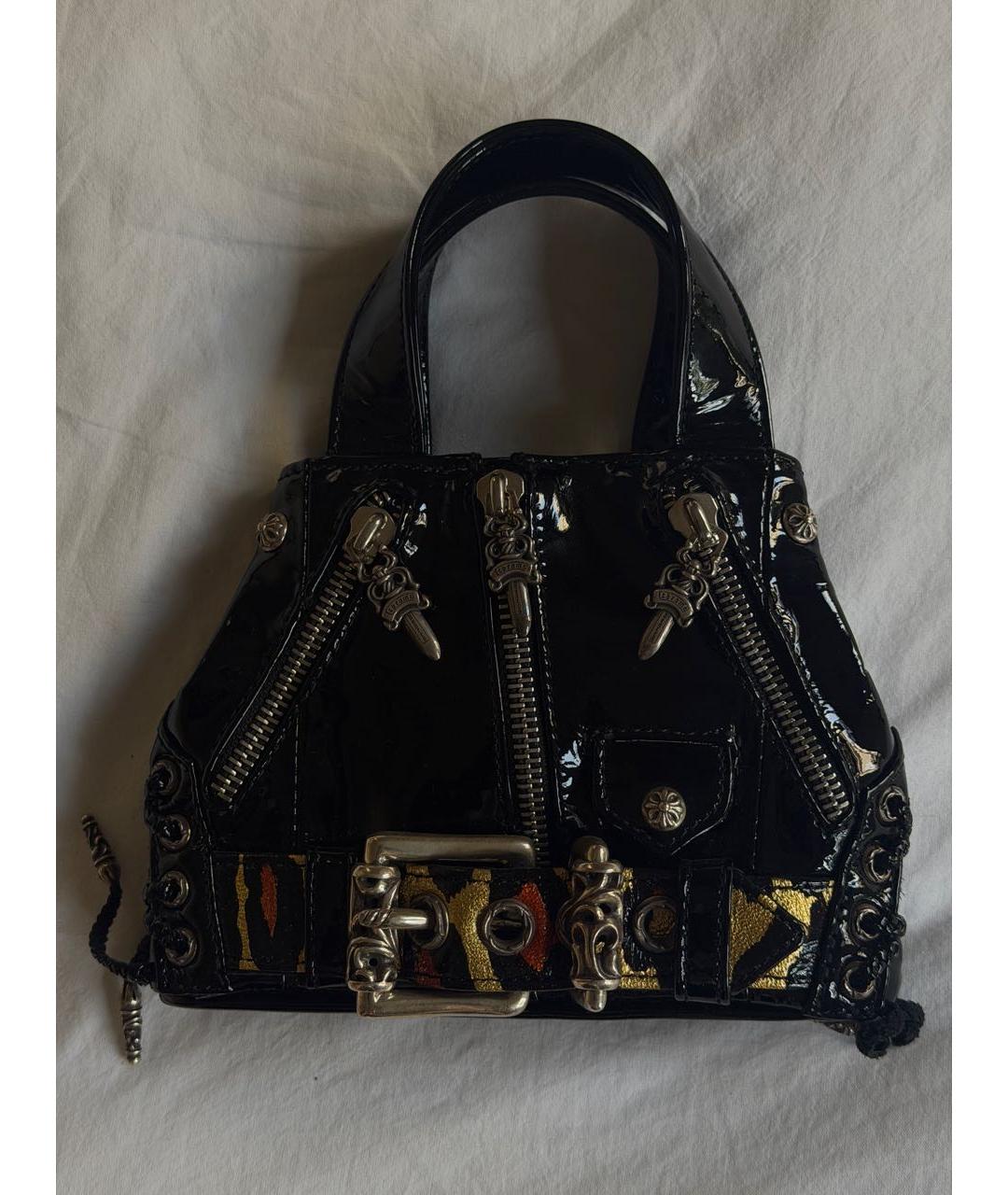 CHROME HEARTS Черная сумка с короткими ручками из лакированной кожи, фото 8