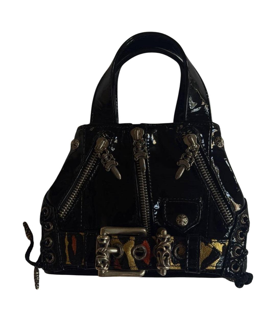 CHROME HEARTS Черная сумка с короткими ручками из лакированной кожи, фото 1