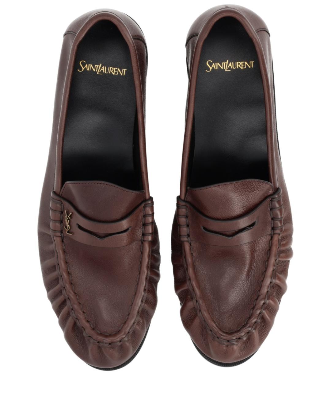 SAINT LAURENT Коричневые кожаные лоферы, фото 5