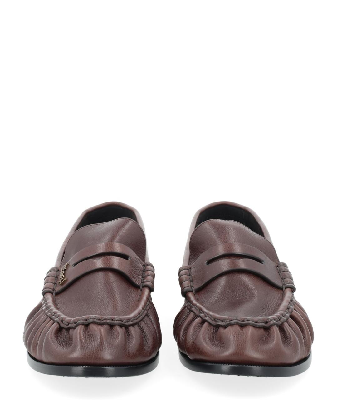 SAINT LAURENT Коричневые кожаные лоферы, фото 3