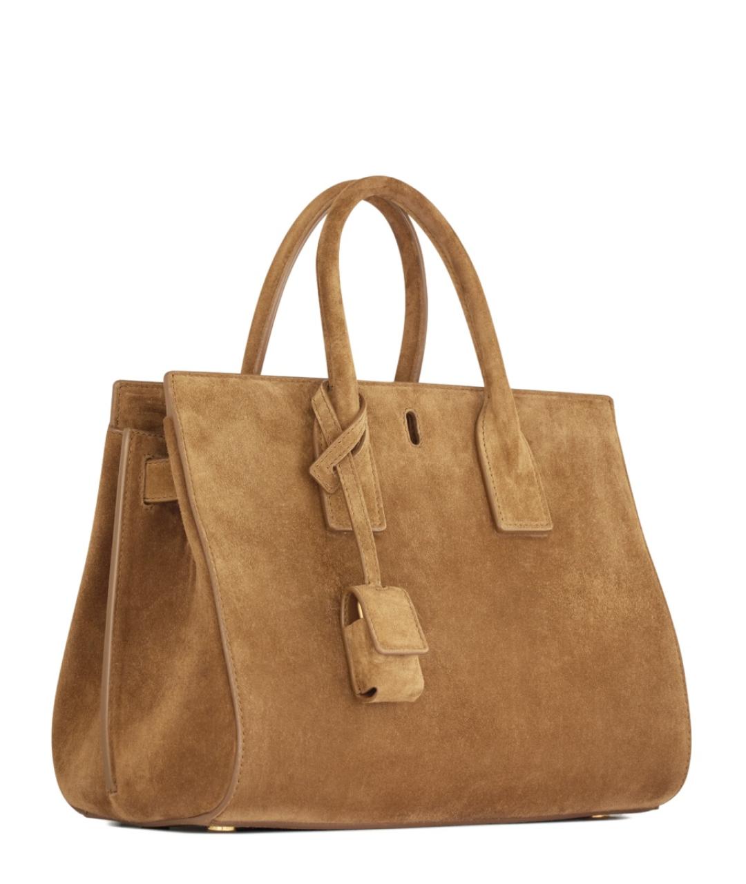 SAINT LAURENT Коричневая замшевая сумка тоут, фото 3