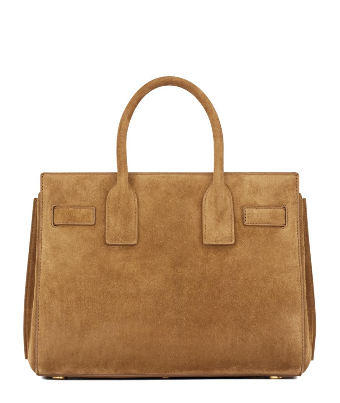 SAINT LAURENT Коричневая замшевая сумка тоут, фото 2